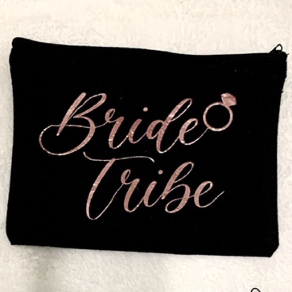Bride Tribe Cosmetic Bag for Bridal Party- Rose Gold Text Option 1